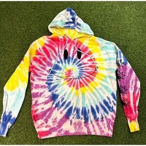 Tie Dye Hoodie Unisex L Multicolor Spiral Philcos Smiley Face‎ Cotton Drawstring
